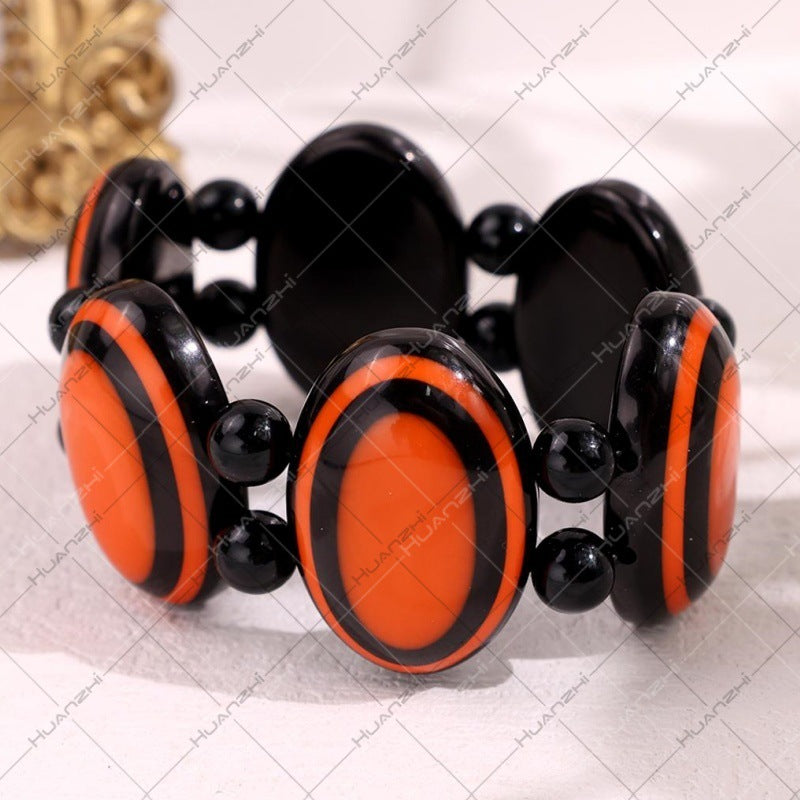 Oval Acrylic Bangle With Resin Inlay Featuring Beading Craft In Simple Style For Women