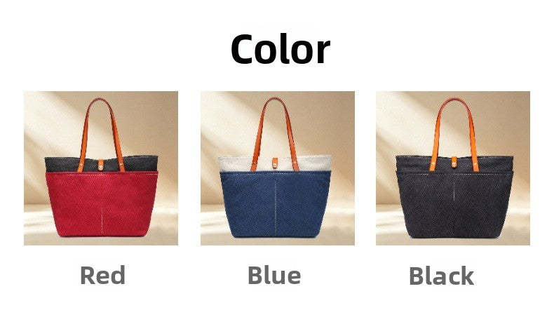 Color Block Square Canvas Tote Bag For Women With Single Shoulder Strap And Large Capacity