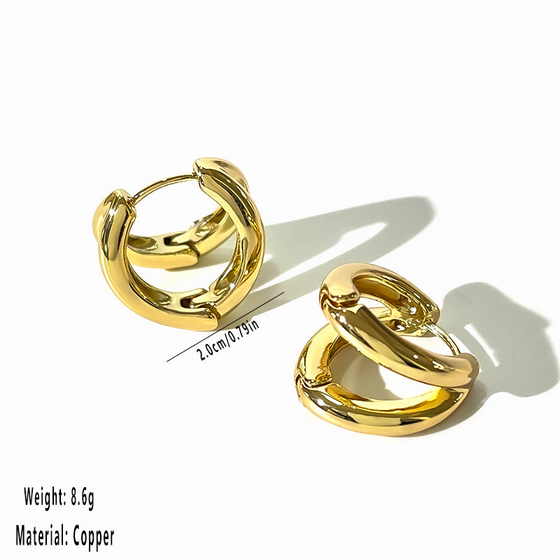 Double Ring Earrings For Women, Hand Polished Copper With 14K Real Gold Water Plating, 0.03µm-0.05µm Thickness