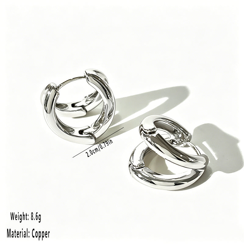 Double Ring Earrings For Women, Hand Polished Copper With 14K Real Gold Water Plating, 0.03µm-0.05µm Thickness