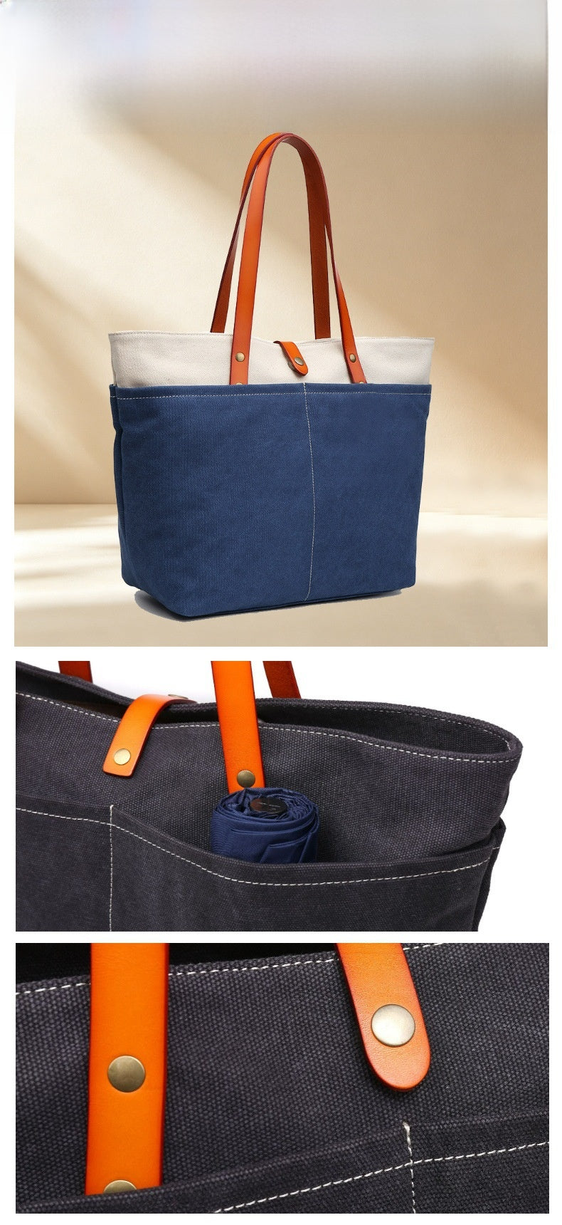 Color Block Square Canvas Tote Bag For Women With Single Shoulder Strap And Large Capacity