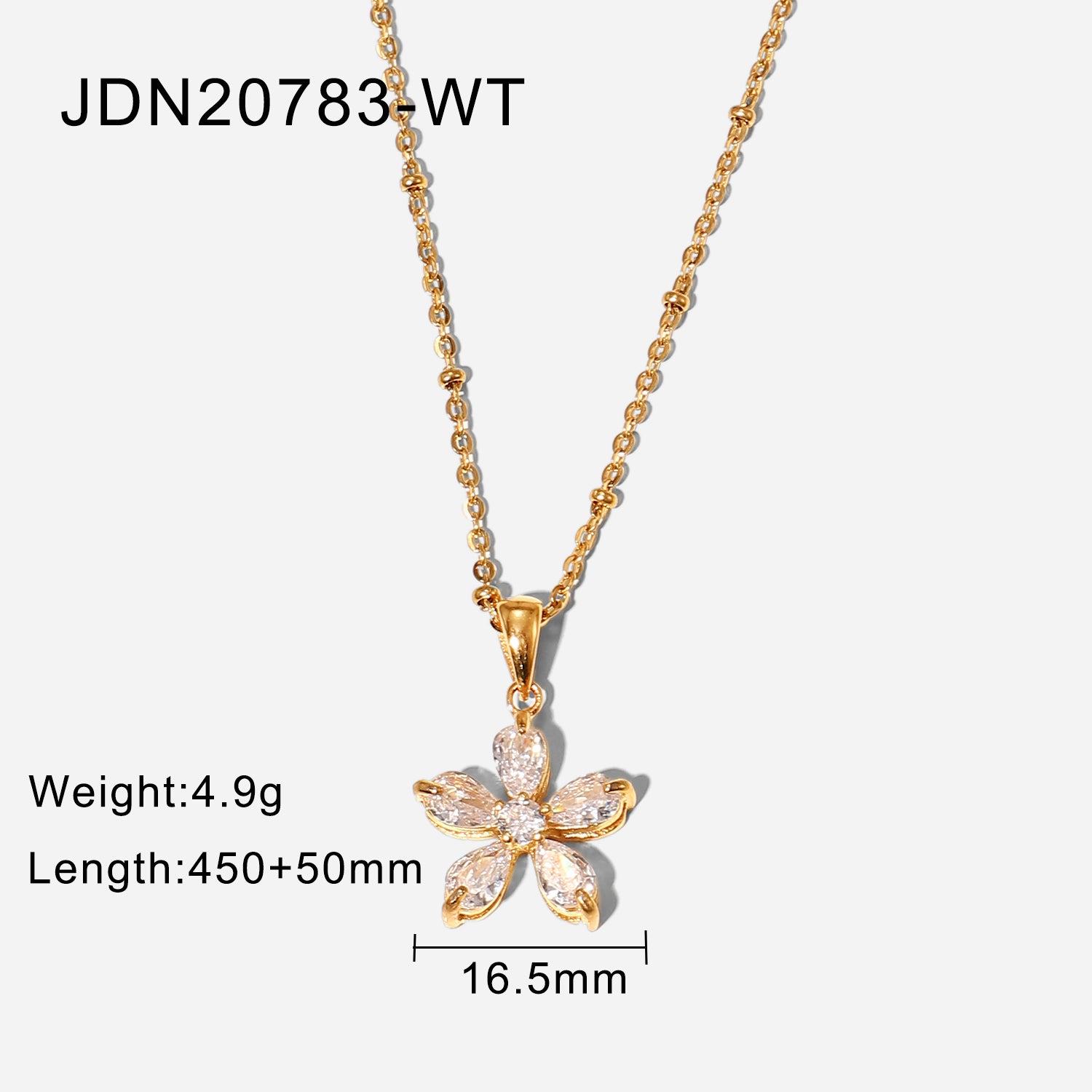 Geometric Waterproof Necklace For Women, 18K Gold Plated 304 Stainless Steel With Zircon Inlay, PVD Coated