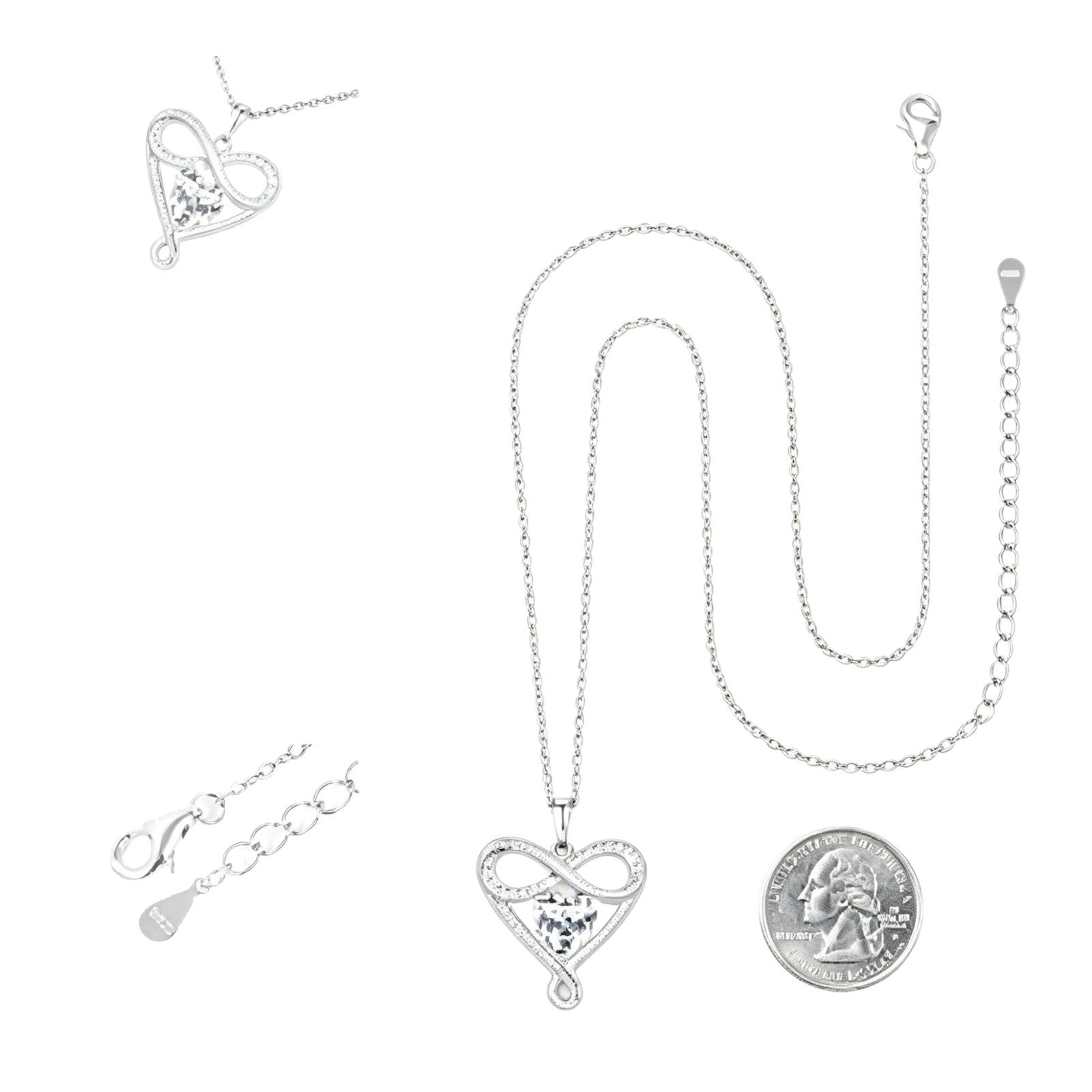 Heart Shape Silver Necklace For Women With Copper Box Chain And Copper Pendant