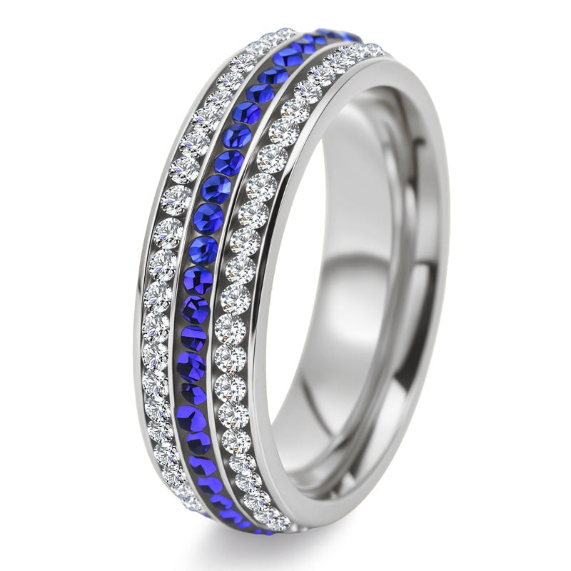 Luxurious Round Couple Rings In Silver Titanium Steel With Rhinestones Featuring Electroplated Finish