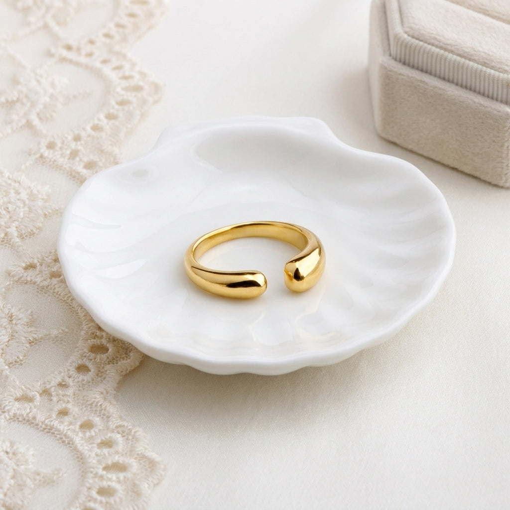 Irregular Electroplated Rings For Women In 304 Stainless Steel With 18K Real Gold PVD Coating And Zircon Inlay