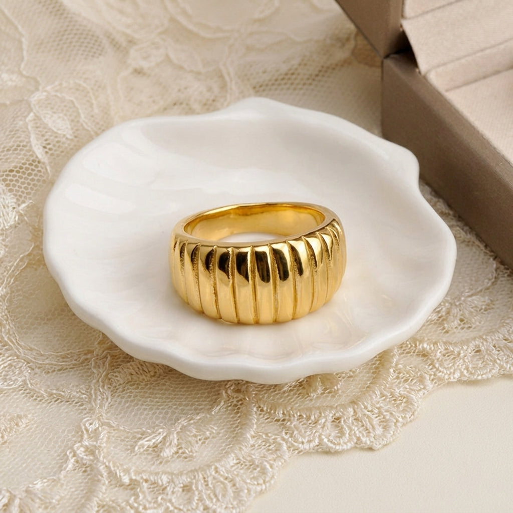 Irregular Electroplated Rings For Women In 304 Stainless Steel With 18K Real Gold PVD Coating And Zircon Inlay