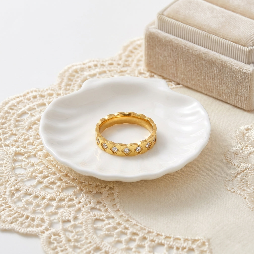 Irregular Electroplated Rings For Women In 304 Stainless Steel With 18K Real Gold PVD Coating And Zircon Inlay