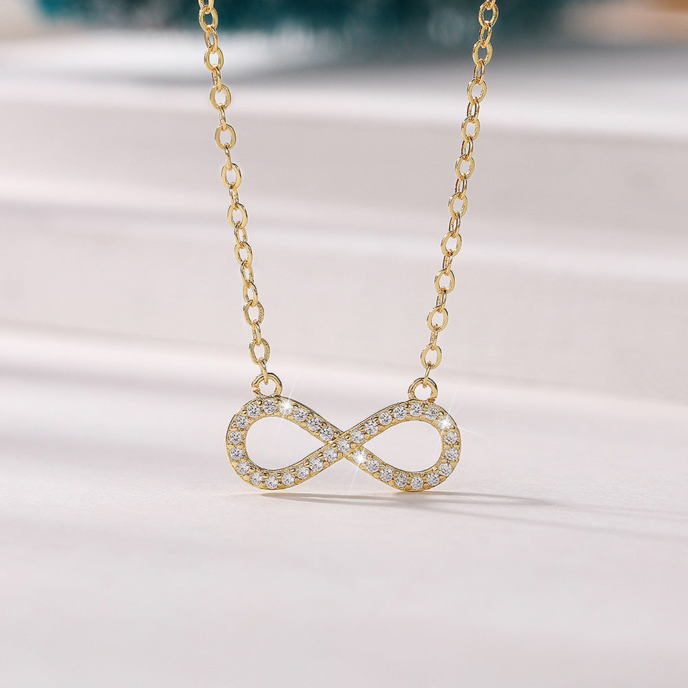 Infinity Braid Gold Necklace In Pastoral Style With Brass Pendant And Zircon Inlay On Woven Chain