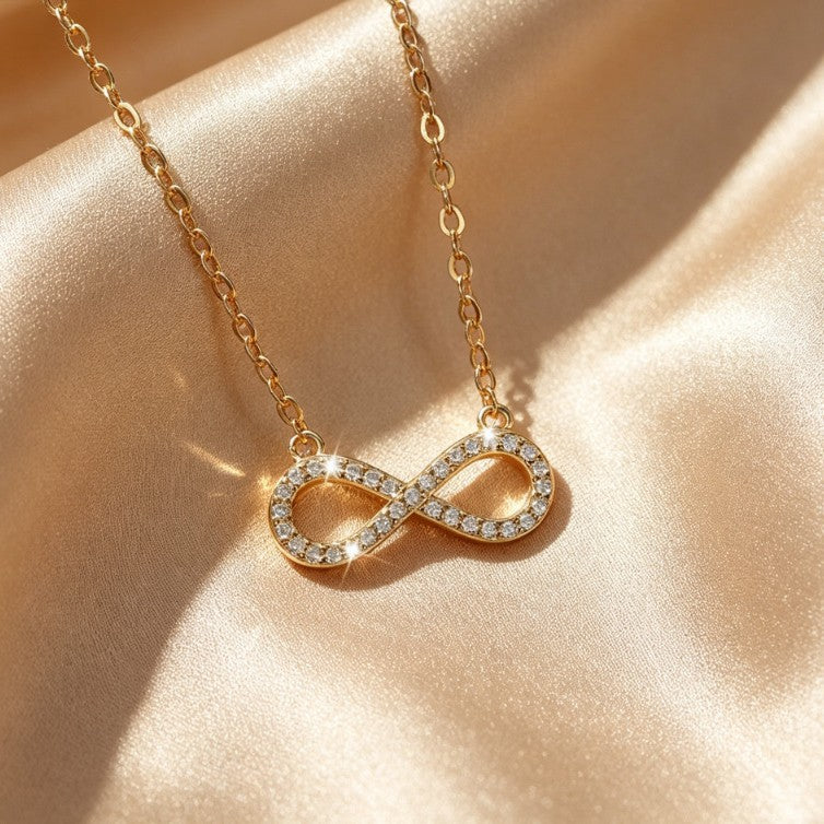 Infinity Braid Gold Necklace In Pastoral Style With Brass Pendant And Zircon Inlay On Woven Chain