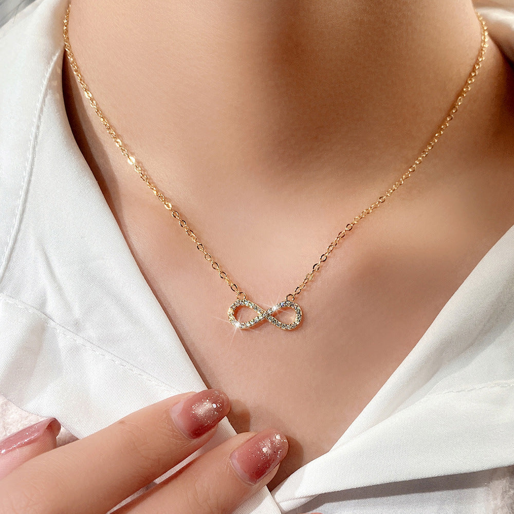 Infinity Braid Gold Necklace In Pastoral Style With Brass Pendant And Zircon Inlay On Woven Chain