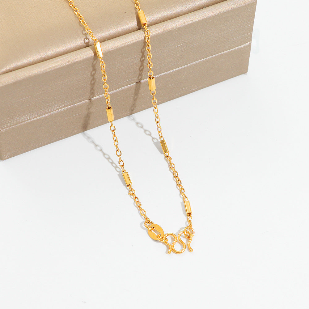 24K Gold Plated Titanium Steel Snake Bone Chain Necklace Non-Fading Ti Steel Bare Chain Sunflower Chain Shell Pearl Clip-On