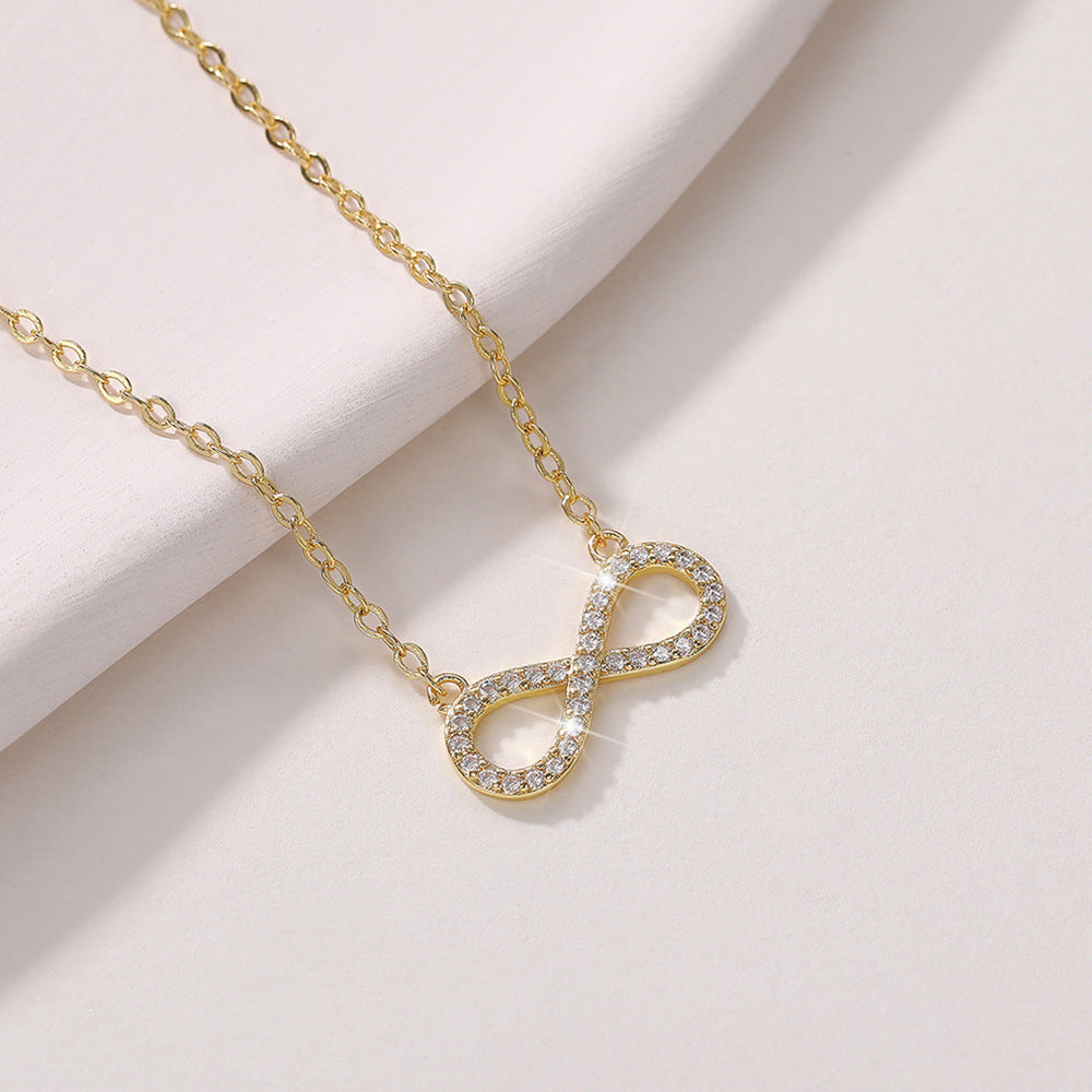 Infinity Braid Gold Necklace In Pastoral Style With Brass Pendant And Zircon Inlay On Woven Chain