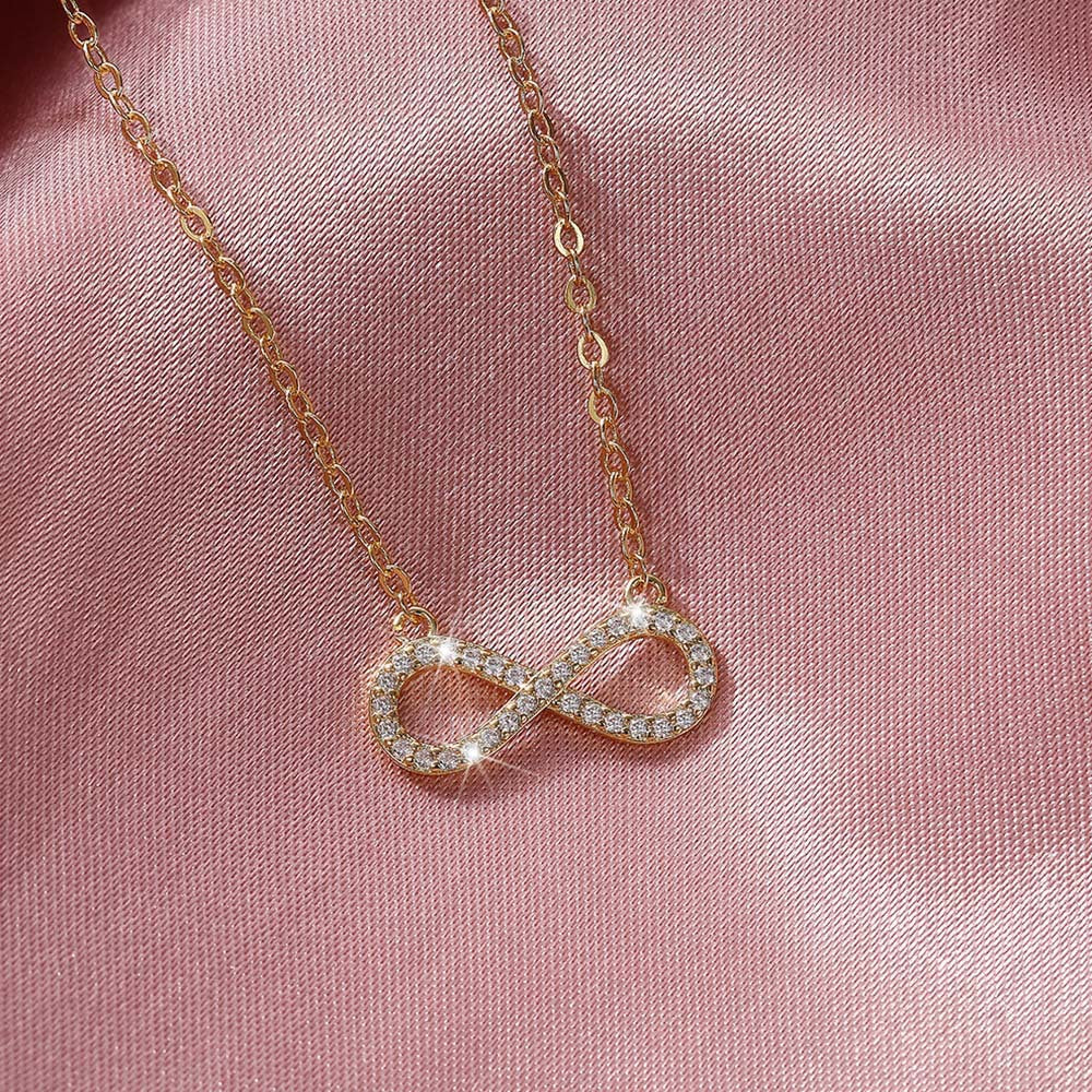 Infinity Braid Gold Necklace In Pastoral Style With Brass Pendant And Zircon Inlay On Woven Chain