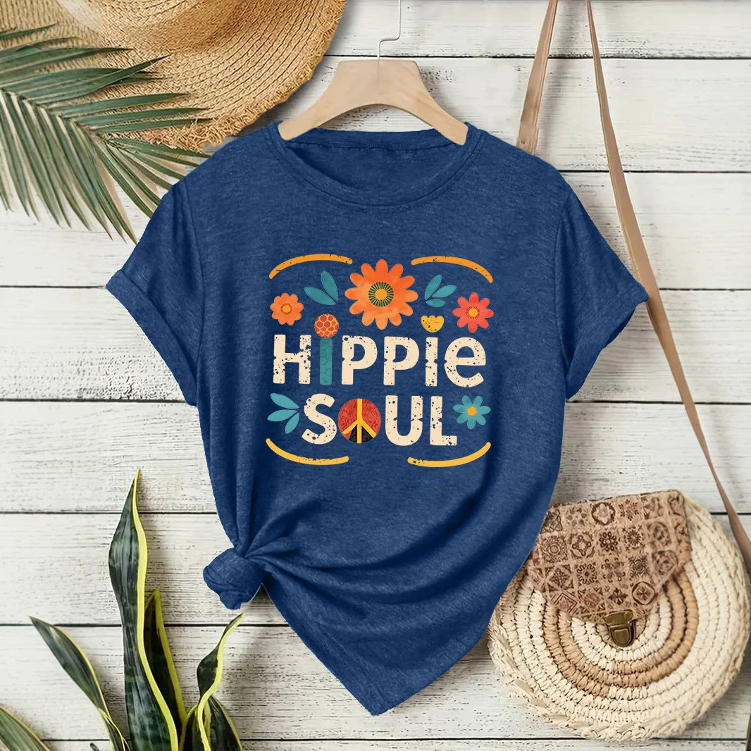 Casual Short Sleeve Cotton T-shirt For Women Featuring Printing Design