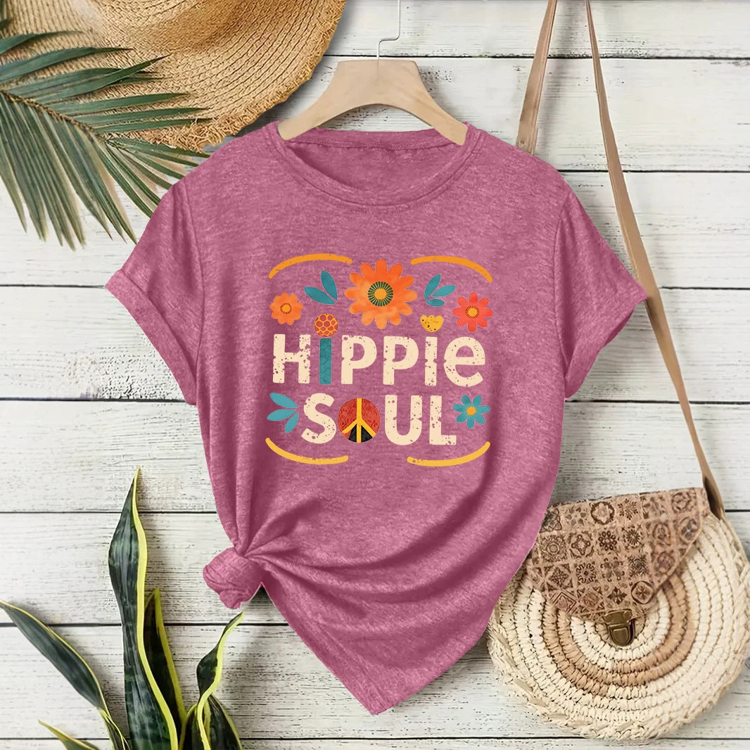 Casual Short Sleeve Cotton T-shirt For Women Featuring Printing Design