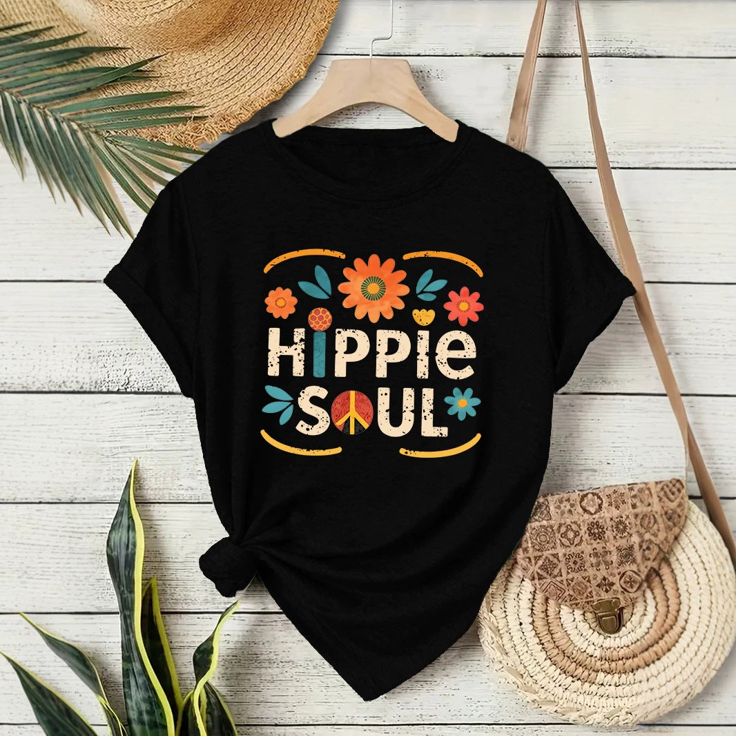 Casual Short Sleeve Cotton T-shirt For Women Featuring Printing Design