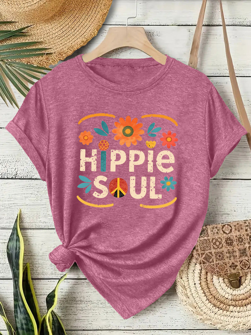 Casual Short Sleeve Cotton T-shirt For Women Featuring Printing Design