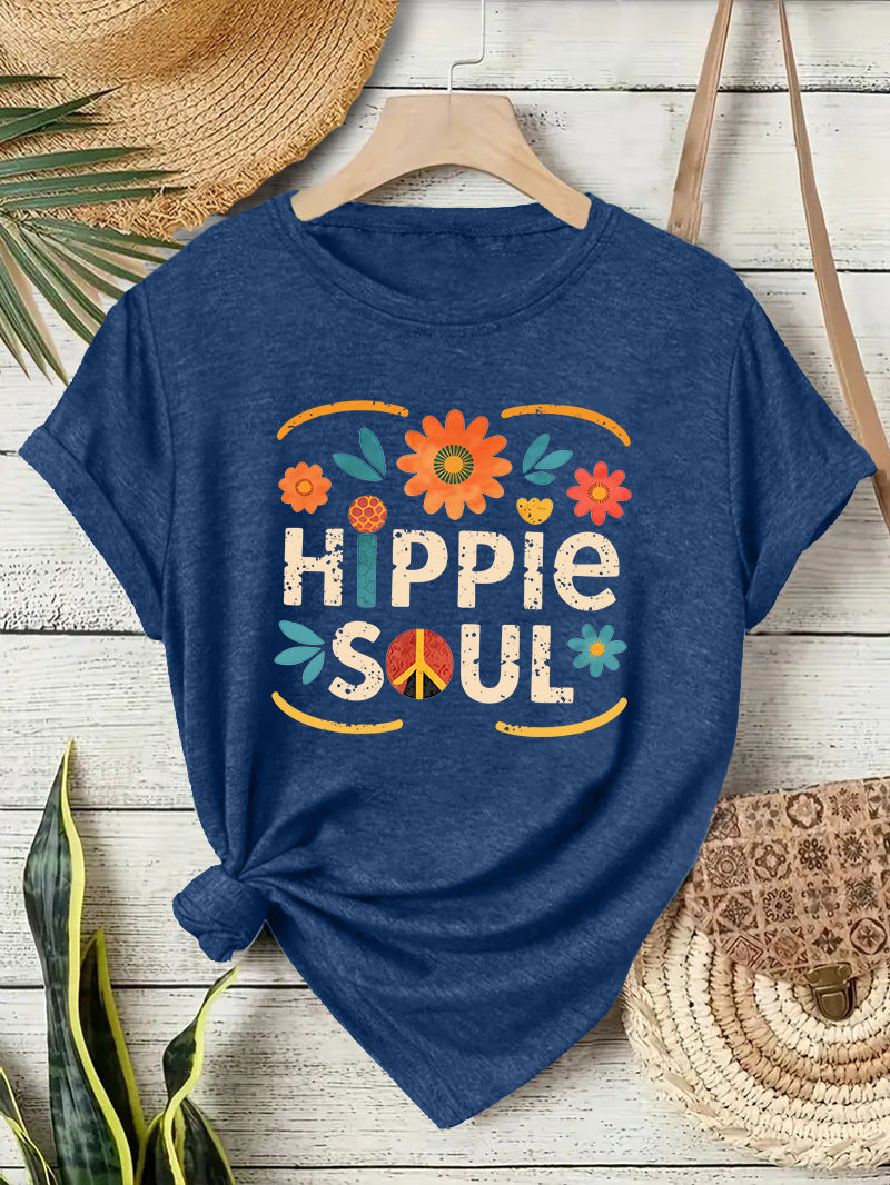 Casual Short Sleeve Cotton T-shirt For Women Featuring Printing Design