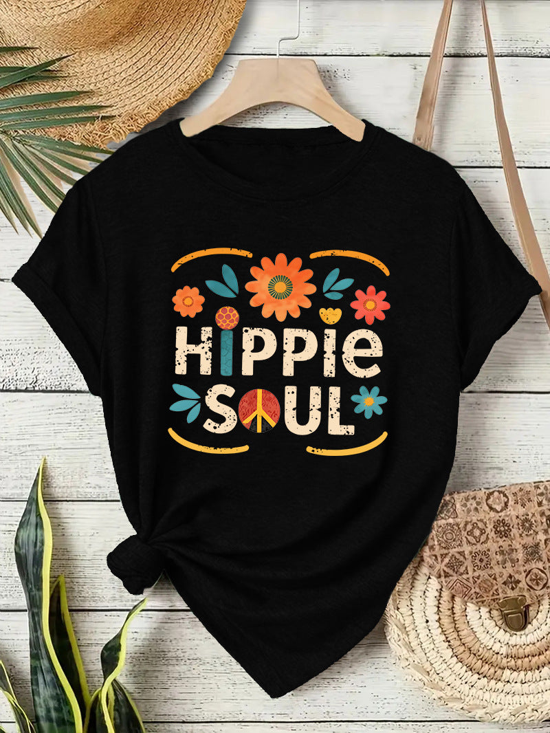 Casual Short Sleeve Cotton T-shirt For Women Featuring Printing Design