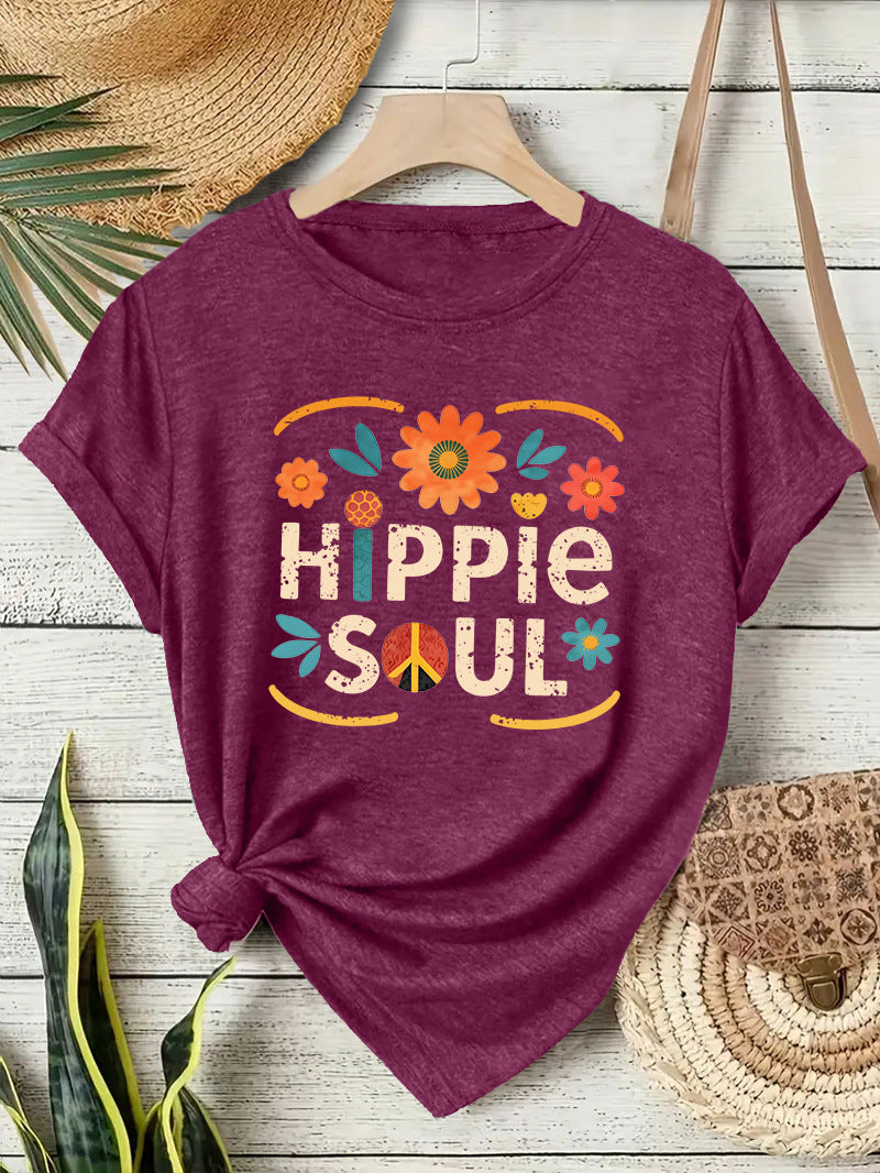 Casual Short Sleeve Cotton T-shirt For Women Featuring Printing Design