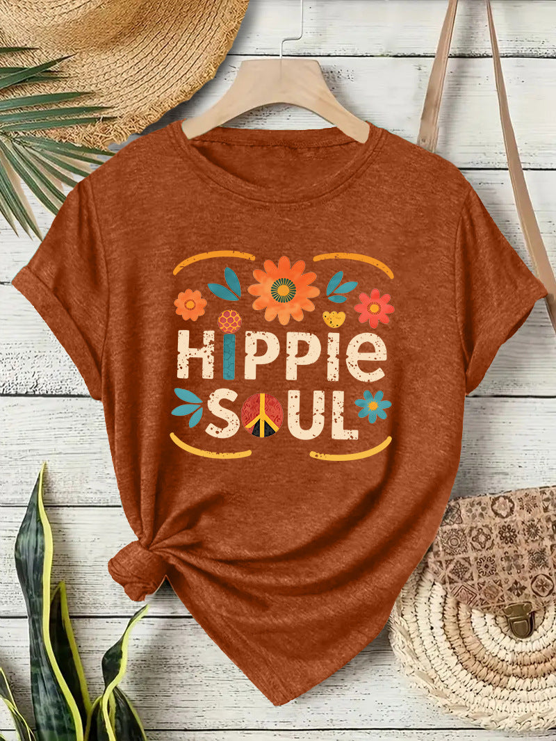 Casual Short Sleeve Cotton T-shirt For Women Featuring Printing Design