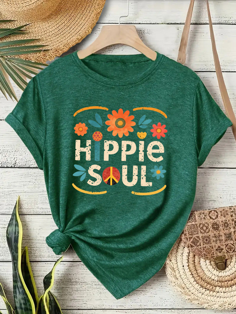 Casual Short Sleeve Cotton T-shirt For Women Featuring Printing Design