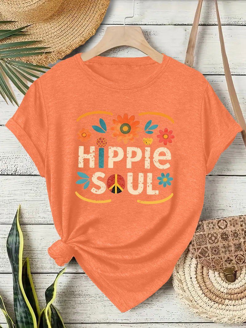 Casual Short Sleeve Cotton T-shirt For Women Featuring Printing Design