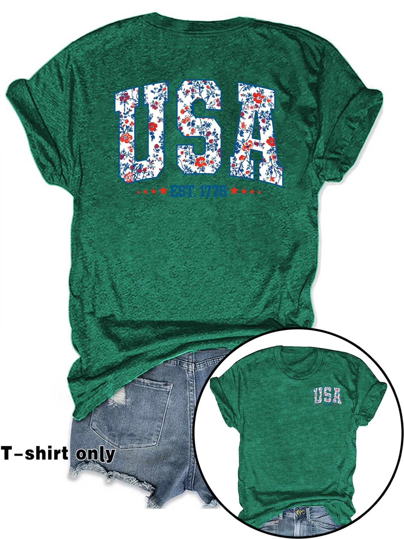American Flag Casual Short Sleeve T-shirt For Women In Cotton Featuring Printing