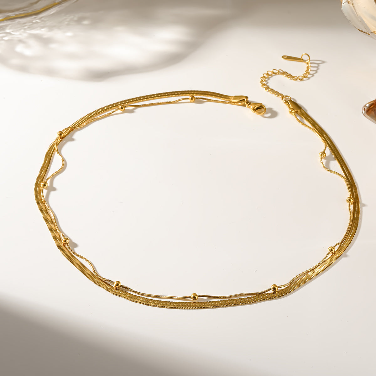 Geometric Double Layer Necklace For Women With 18K Real Gold Plated 304 Stainless Steel And PVD Coated Electroplated Snake Chain