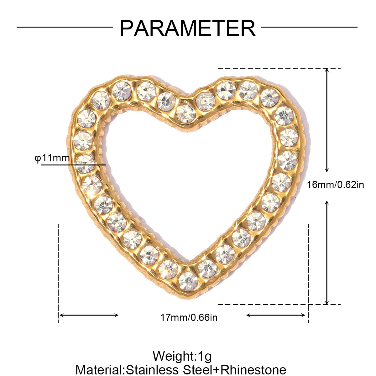 Heart Shape Pendant 3 PCS Set In 304 Stainless Steel With 18K Gold Plated PVD Coating 0.03-0.05µm Thickness