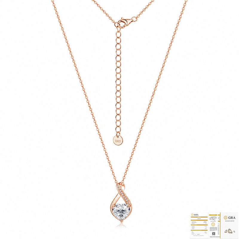 Heart Shape Necklace For Women In Rose Gold Featuring 925 Sterling Silver Pendant With Moissanite On Cable Chain