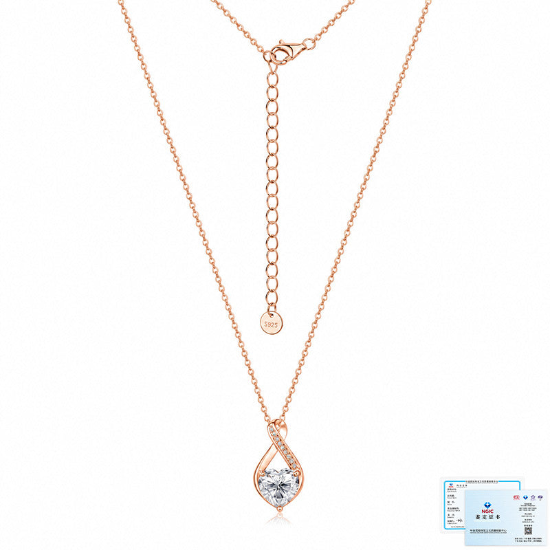Heart Shape Necklace For Women In Rose Gold Featuring 925 Sterling Silver Pendant With Moissanite On Cable Chain