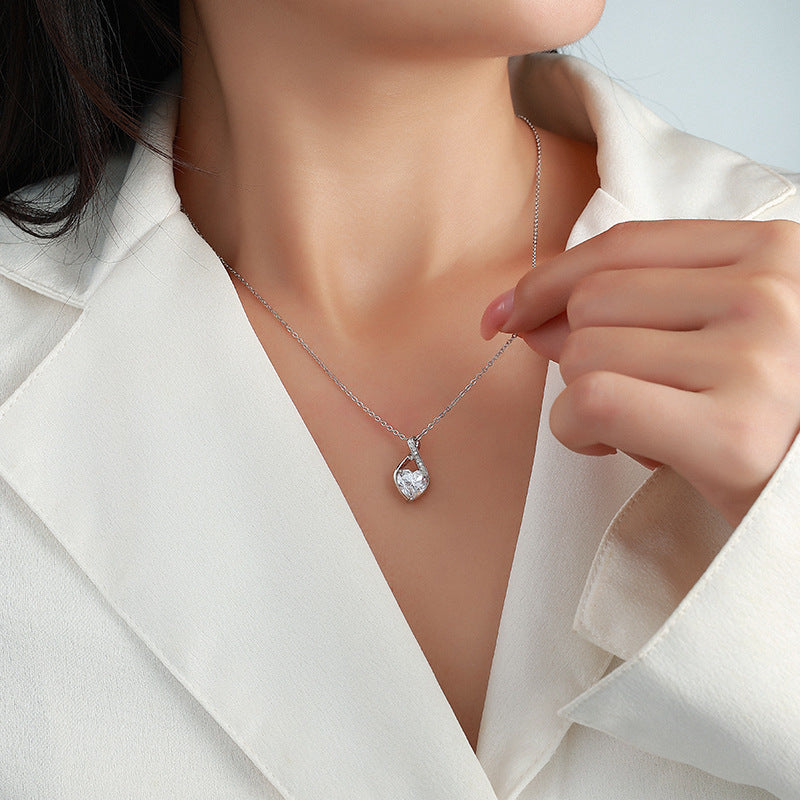 Heart Shape Necklace For Women In Rose Gold Featuring 925 Sterling Silver Pendant With Moissanite On Cable Chain