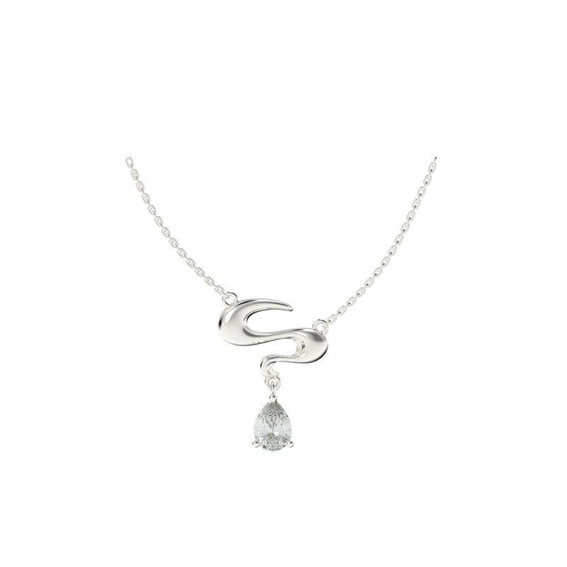 New Style Curve Necklace For Women With Electroplated Alloy Pendant Featuring Rhinestones Inlay