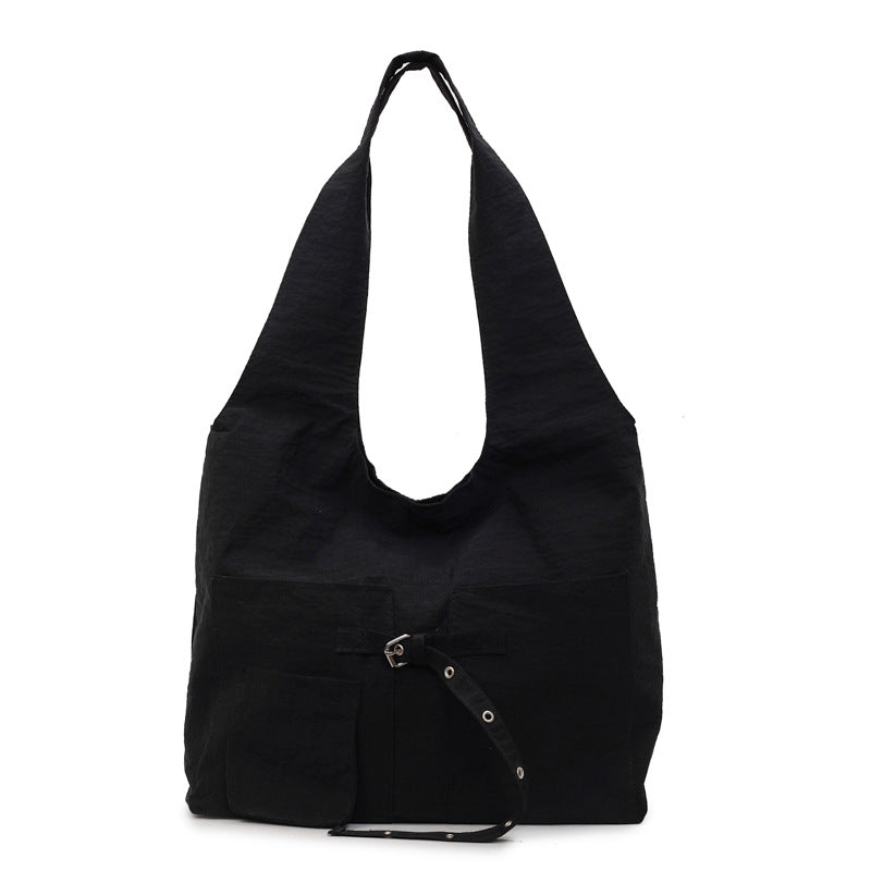 Color Block Dumpling Shape Women Handbag With Sewing Thread Detail And Water Repellent Material, Featuring Top Handle