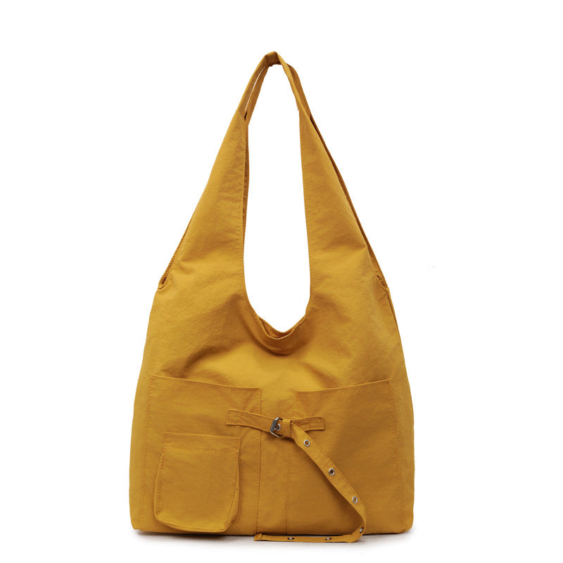Color Block Dumpling Shape Women Handbag With Sewing Thread Detail And Water Repellent Material, Featuring Top Handle