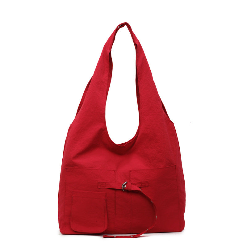 Color Block Dumpling Shape Women Handbag With Sewing Thread Detail And Water Repellent Material, Featuring Top Handle