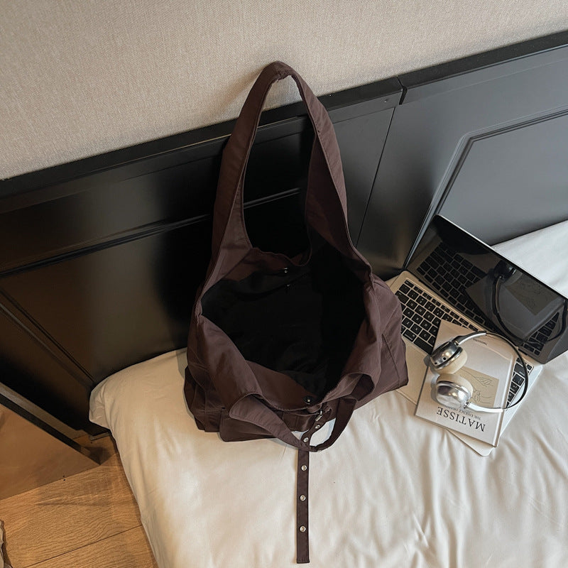 Color Block Dumpling Shape Women Handbag With Sewing Thread Detail And Water Repellent Material, Featuring Top Handle