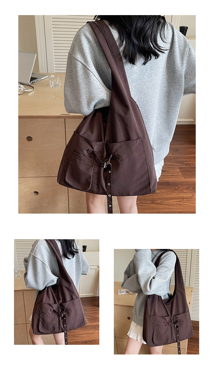 Color Block Dumpling Shape Women Handbag With Sewing Thread Detail And Water Repellent Material, Featuring Top Handle