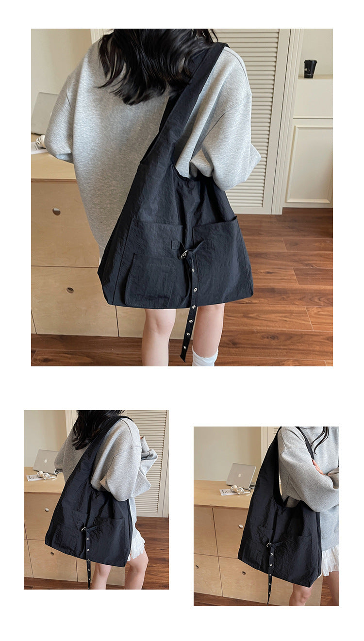 Color Block Dumpling Shape Women Handbag With Sewing Thread Detail And Water Repellent Material, Featuring Top Handle