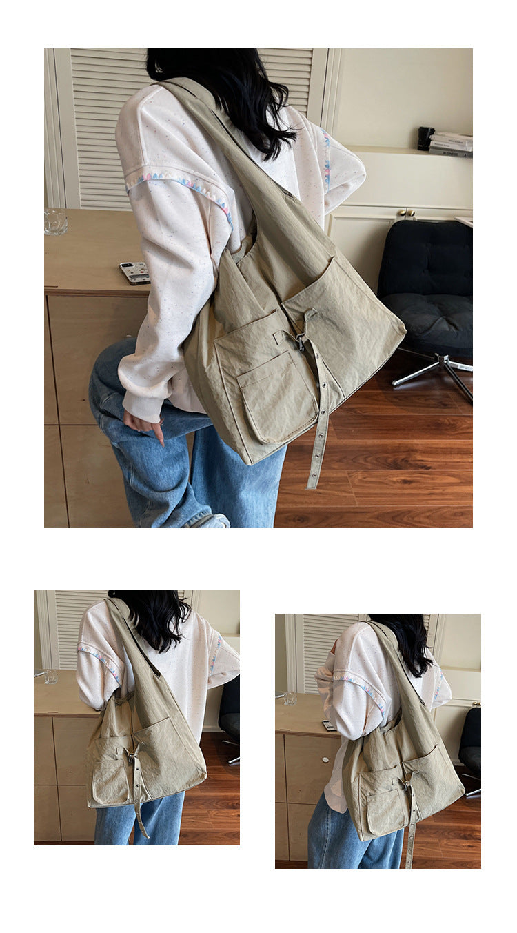 Color Block Dumpling Shape Women Handbag With Sewing Thread Detail And Water Repellent Material, Featuring Top Handle