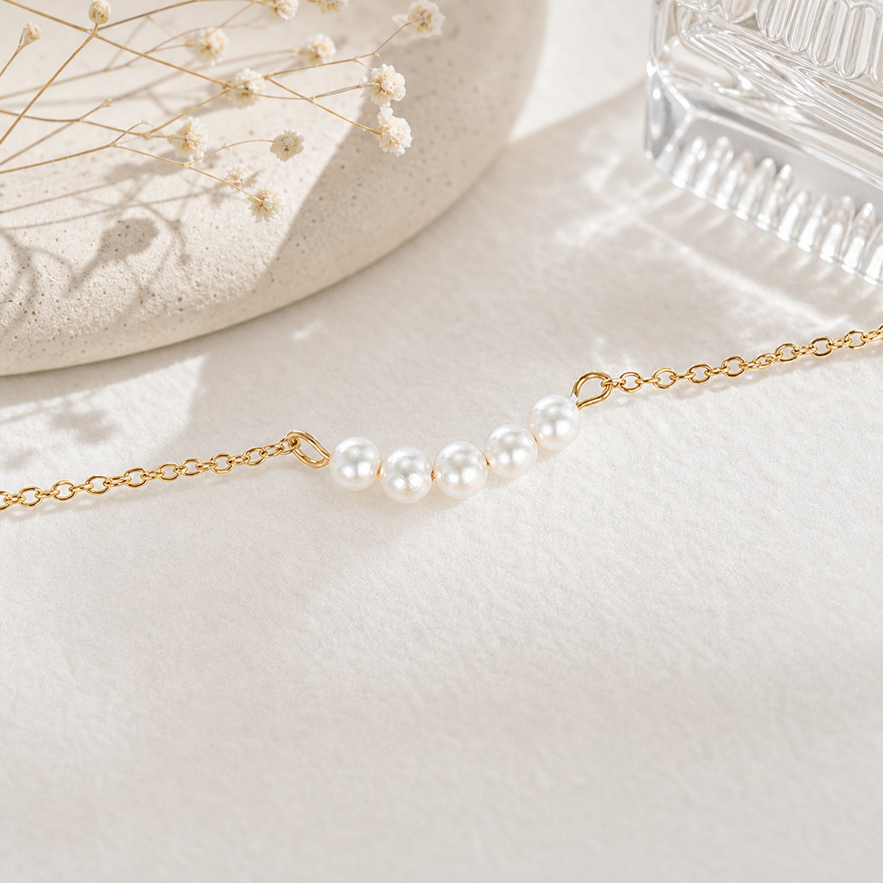 Geometric New Style Unisex Necklace With 14K Real Gold Plated Finish And Imitation Pearl On Cable Chain, Perfect Birthday Gift