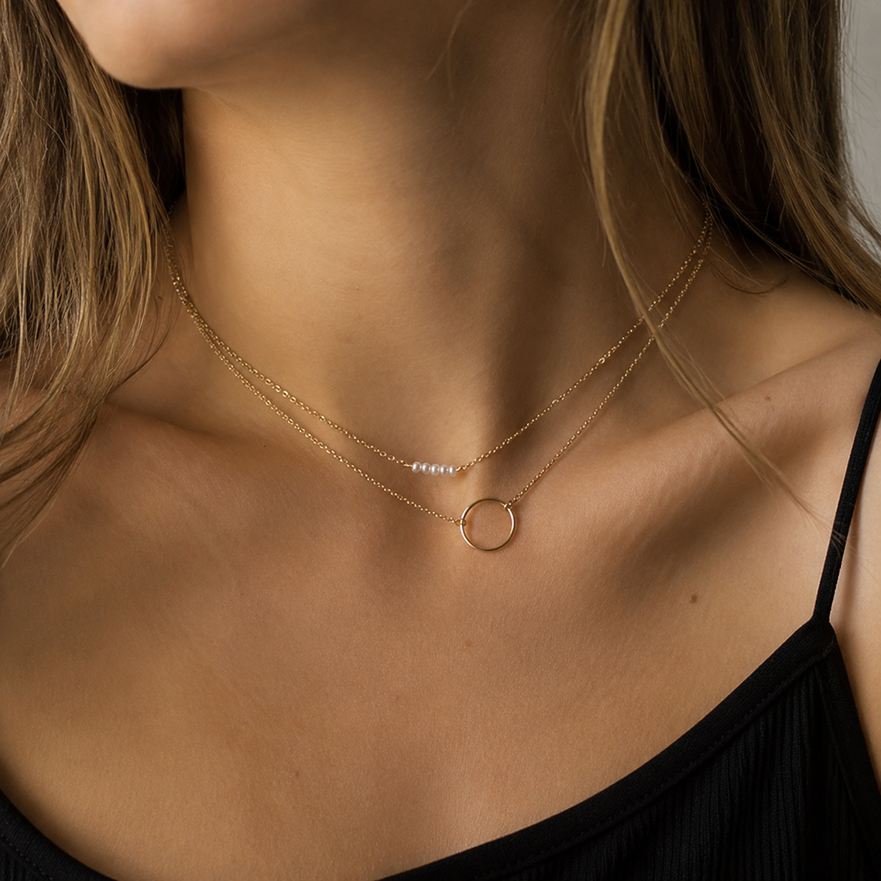Geometric New Style Unisex Necklace With 14K Real Gold Plated Finish And Imitation Pearl On Cable Chain, Perfect Birthday Gift