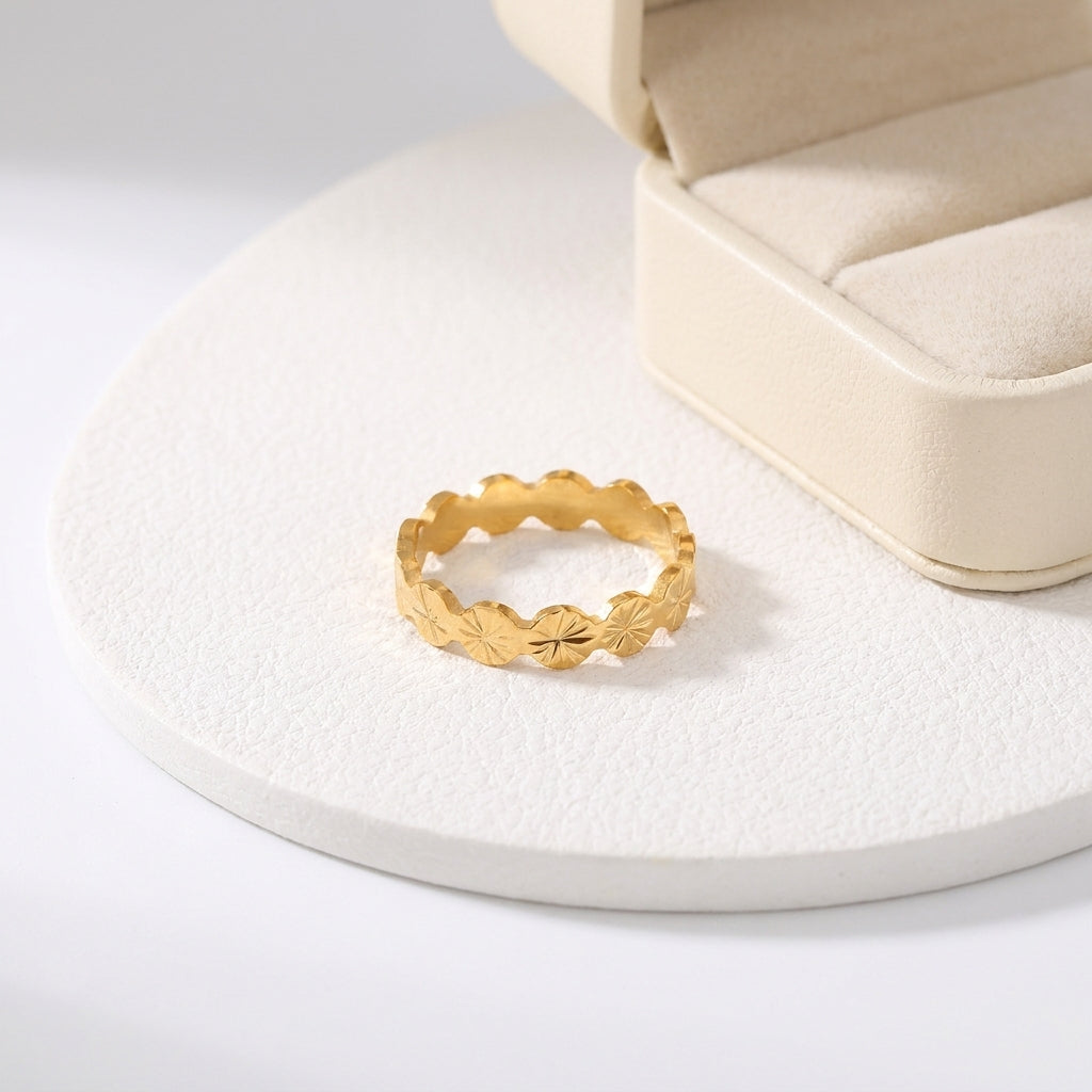 Geometric Electroplated Rings For Women In 304 Stainless Steel With 18K Real Gold PVD Coating And Zircon Inlay