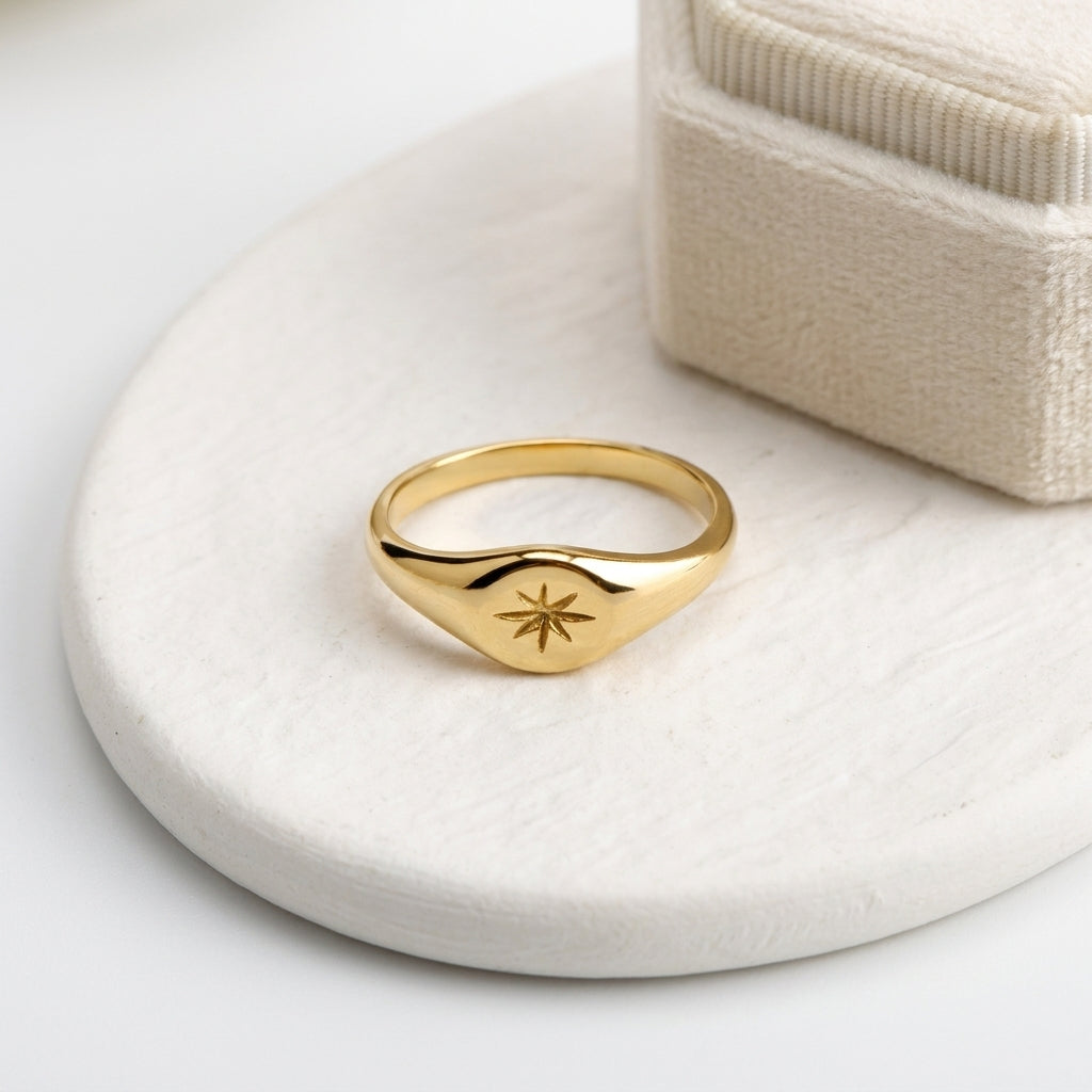 Geometric Electroplated Rings For Women In 304 Stainless Steel With 18K Real Gold PVD Coating And Zircon Inlay