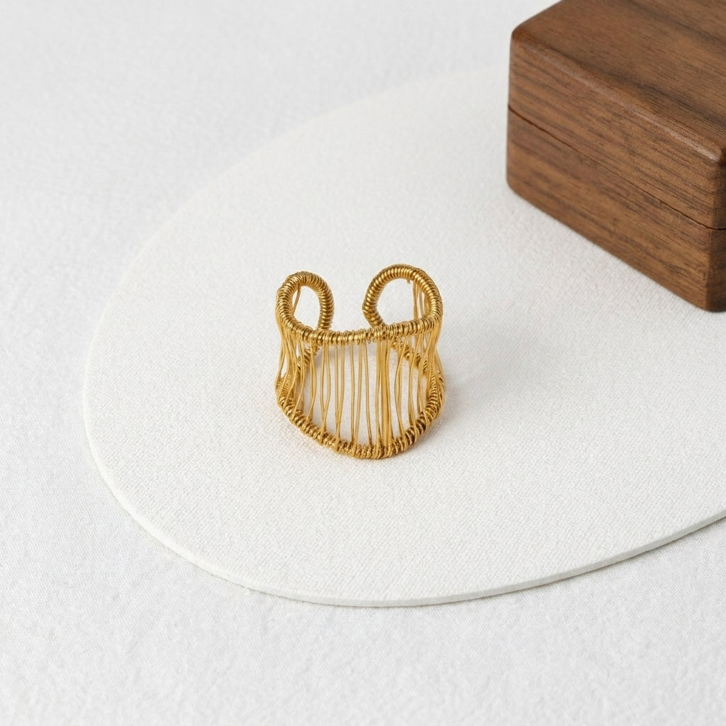 Geometric Electroplated Rings For Women In 304 Stainless Steel With 18K Real Gold PVD Coating And Zircon Inlay