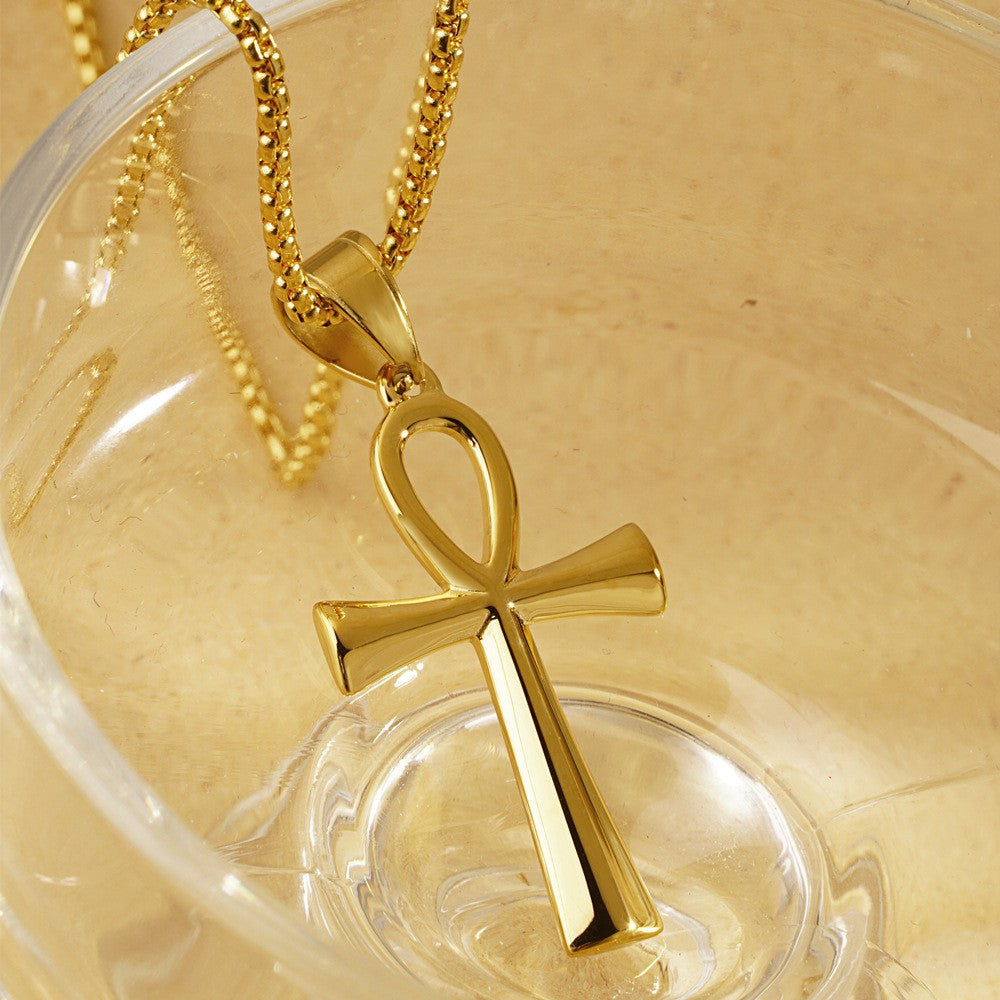 Handmade French Style Cross Necklace For Unisex Featuring 18K Real Gold Plated 304 Stainless Steel With Box Chain