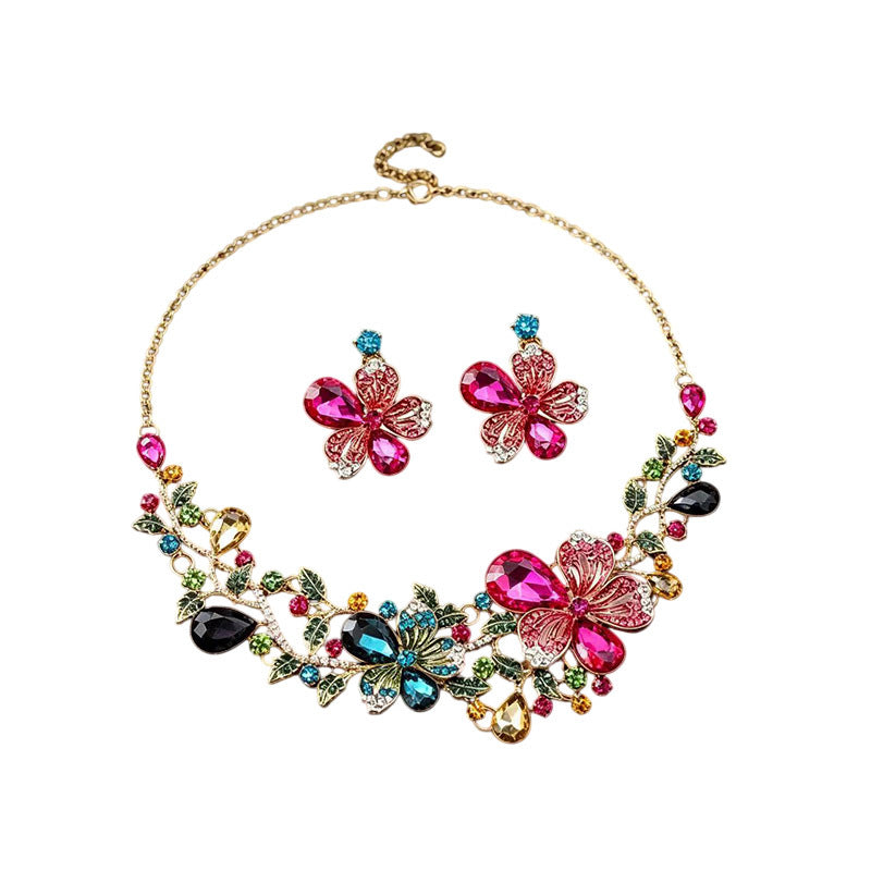 Handmade Rose Jewelry Set For Women In Electroplated Copper With Zircon Inlay