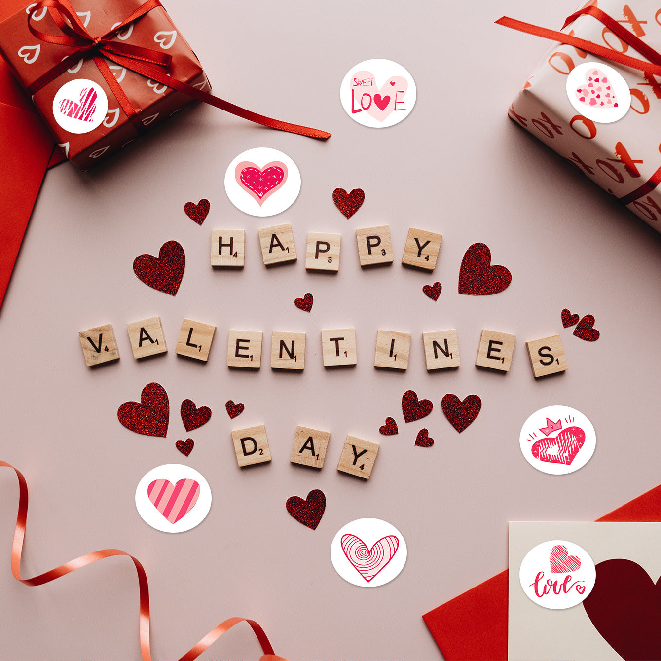 Heart Shape Valentine's Day Stickers, 1 Roll Copper Plate Sticker For Valentine's Day