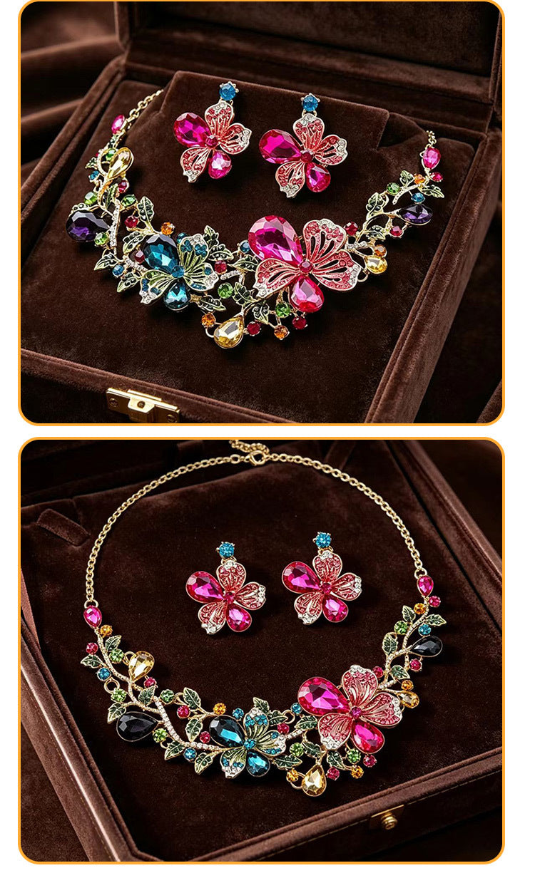 Handmade Rose Jewelry Set For Women In Electroplated Copper With Zircon Inlay